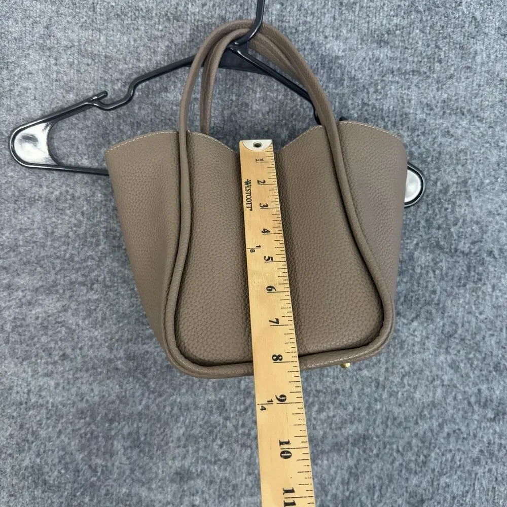 Songmont Mini Tote Bag in Taupe Pebbled Leather Top Handle Bucket Minimalist
